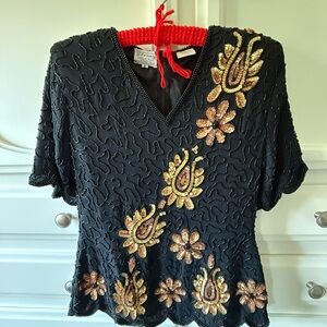 Stenay Black Blouse with Gold Embroidery